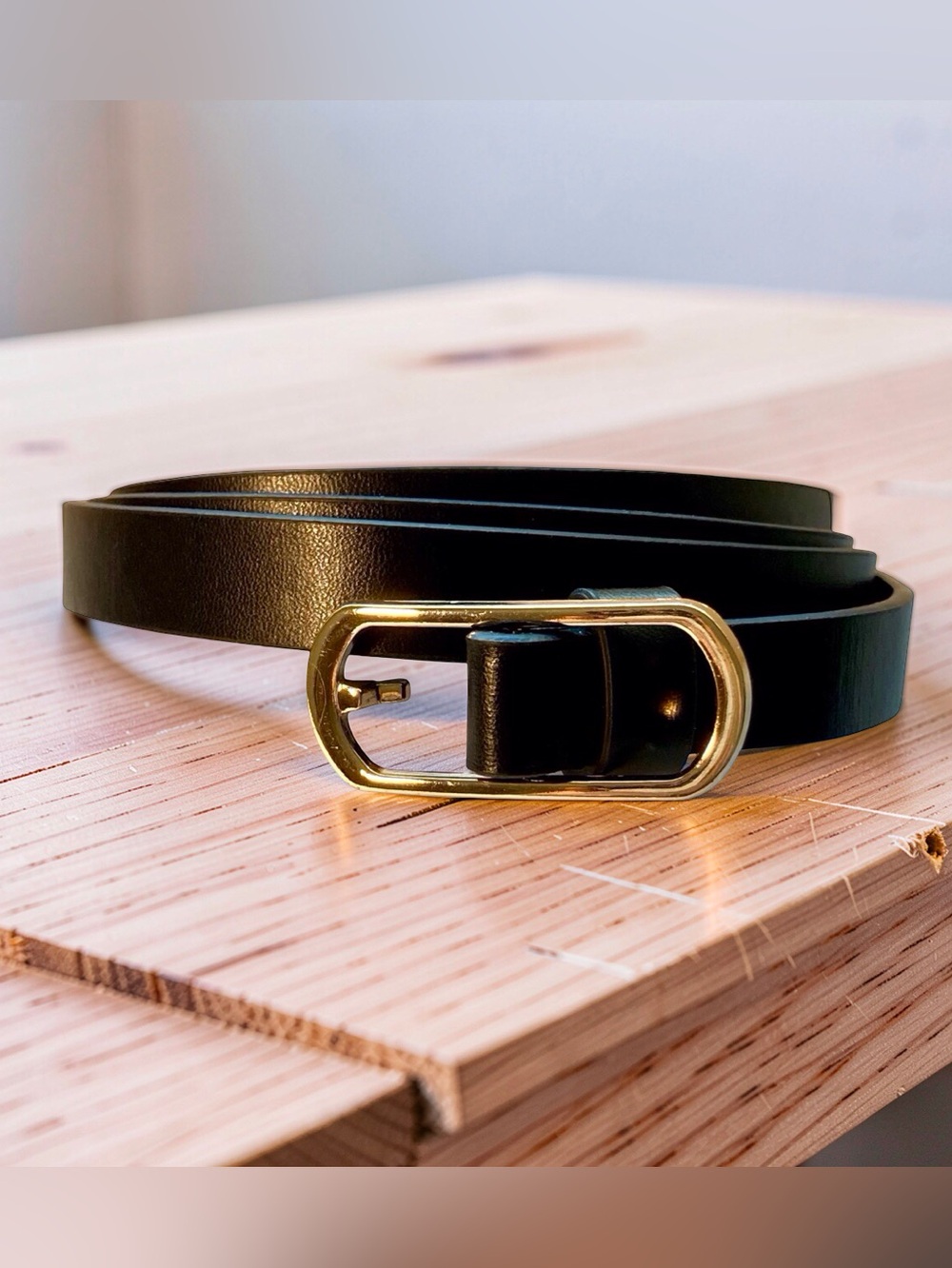 Classic Black Faux Leather Belt with Gold Hardware New